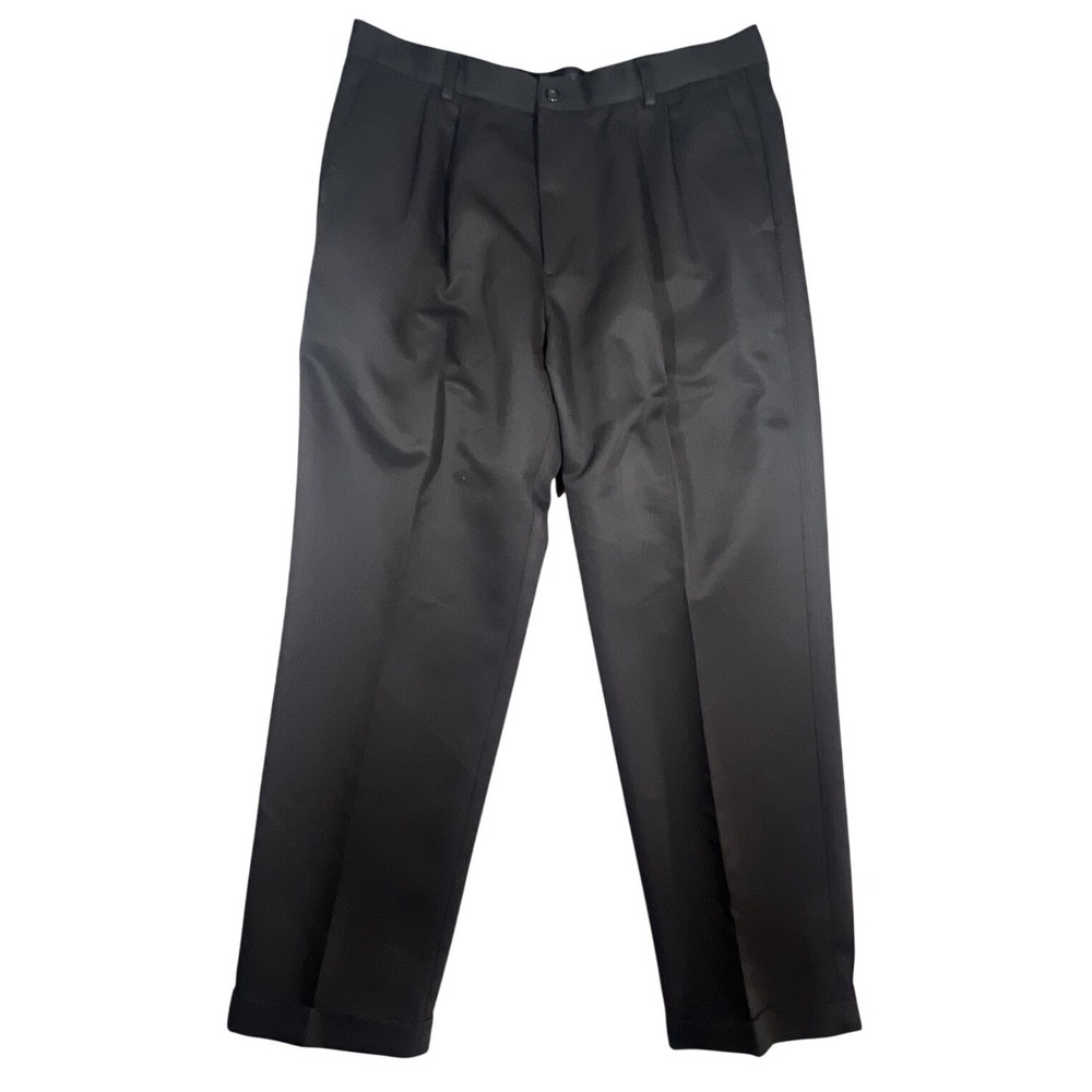 Dockers Men's Black Pleated Front Dress Pants W38 L32 Classic Fit Micropolyester